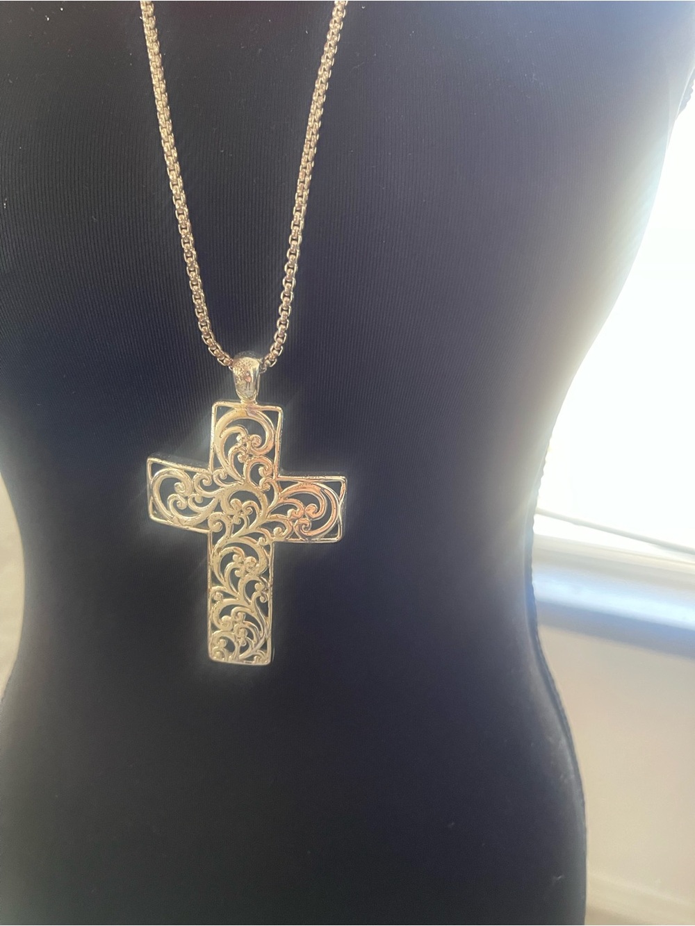 Large Filigree Cross Pendant Necklace - Unbranded